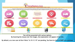 You will be presented with various options.
By hovering the mouse over the images, the explanation will appear of the link.
By default, as a new user all the 4 Parts “A / B / C / D” are pending. You have to click on PART A to continue.
 