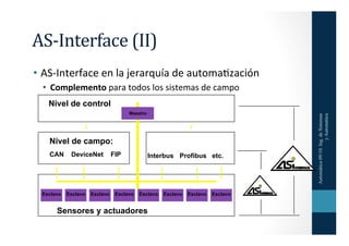 AS-­‐Interface	
  (II)	
  
•  AS-­‐Interface	
  en	
  la	
  jerarquía	
  de	
  automaHzación	
  
  •  Complemento	
  para	...