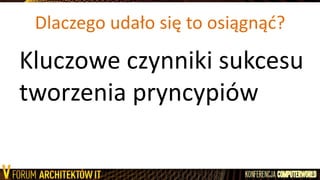 Dlaczego udało się to osiągnąd?
Kluczowe czynniki sukcesu
tworzenia pryncypiów
 