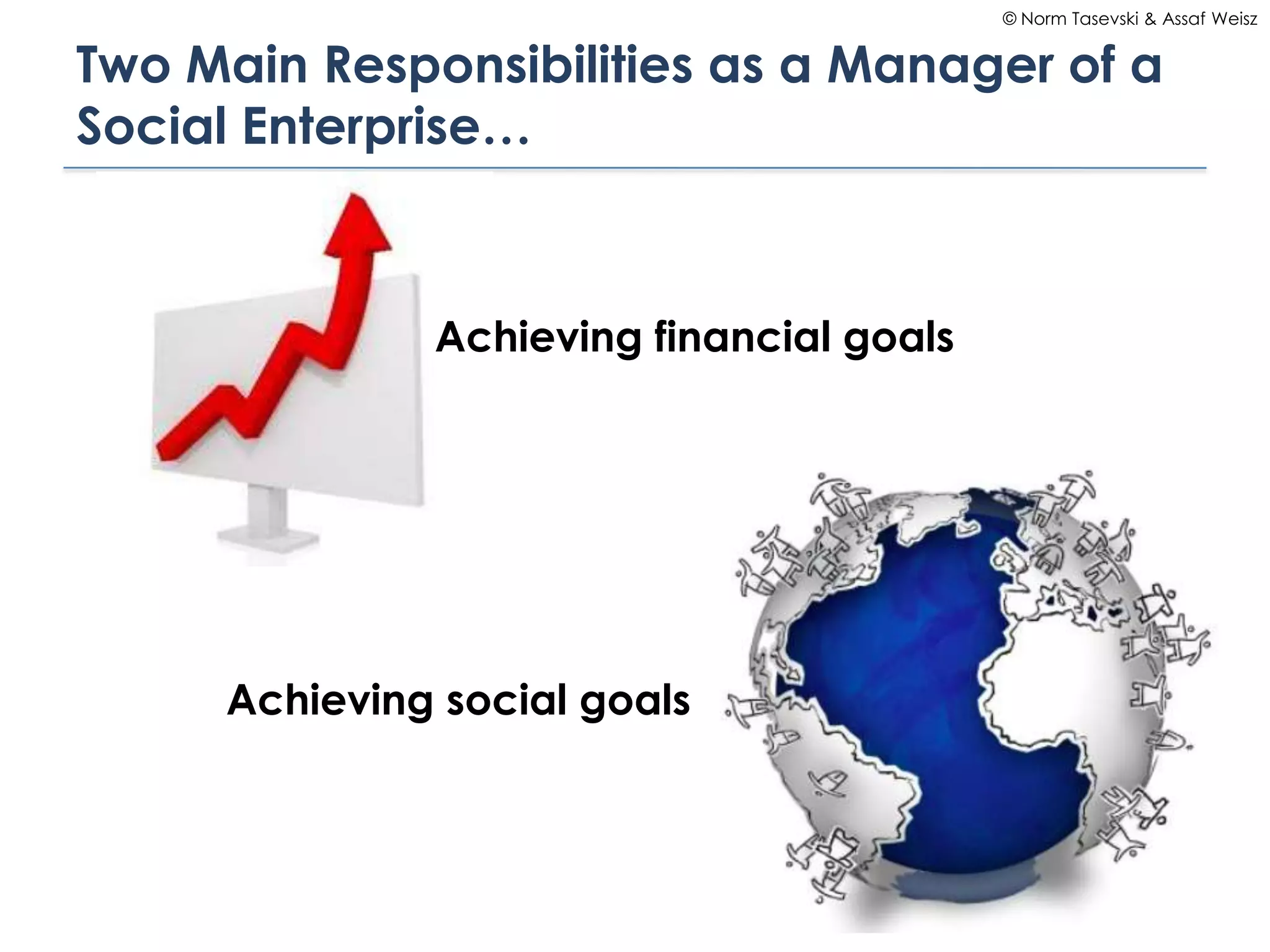 © Norm Tasevski & Assaf Weisz


Two Main Responsibilities as a Manager of a
Social Enterprise…



              Achieving financial goals




     Achieving social goals



                                                              5
 