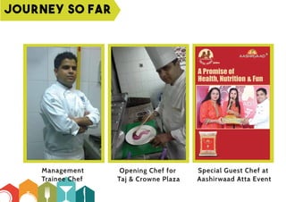 Journey so far
A Promise of
Health, Nutrition & Fun
Management
Trainee Chef
Opening Chef for
Taj & Crowne Plaza
Special Guest Chef at
Aashirwaad Atta Event
 