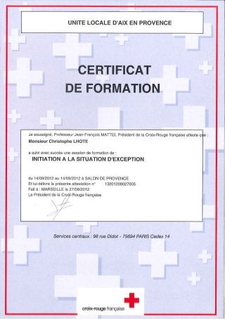 Certificat de formation CR à l'initiation à la situation d'exception