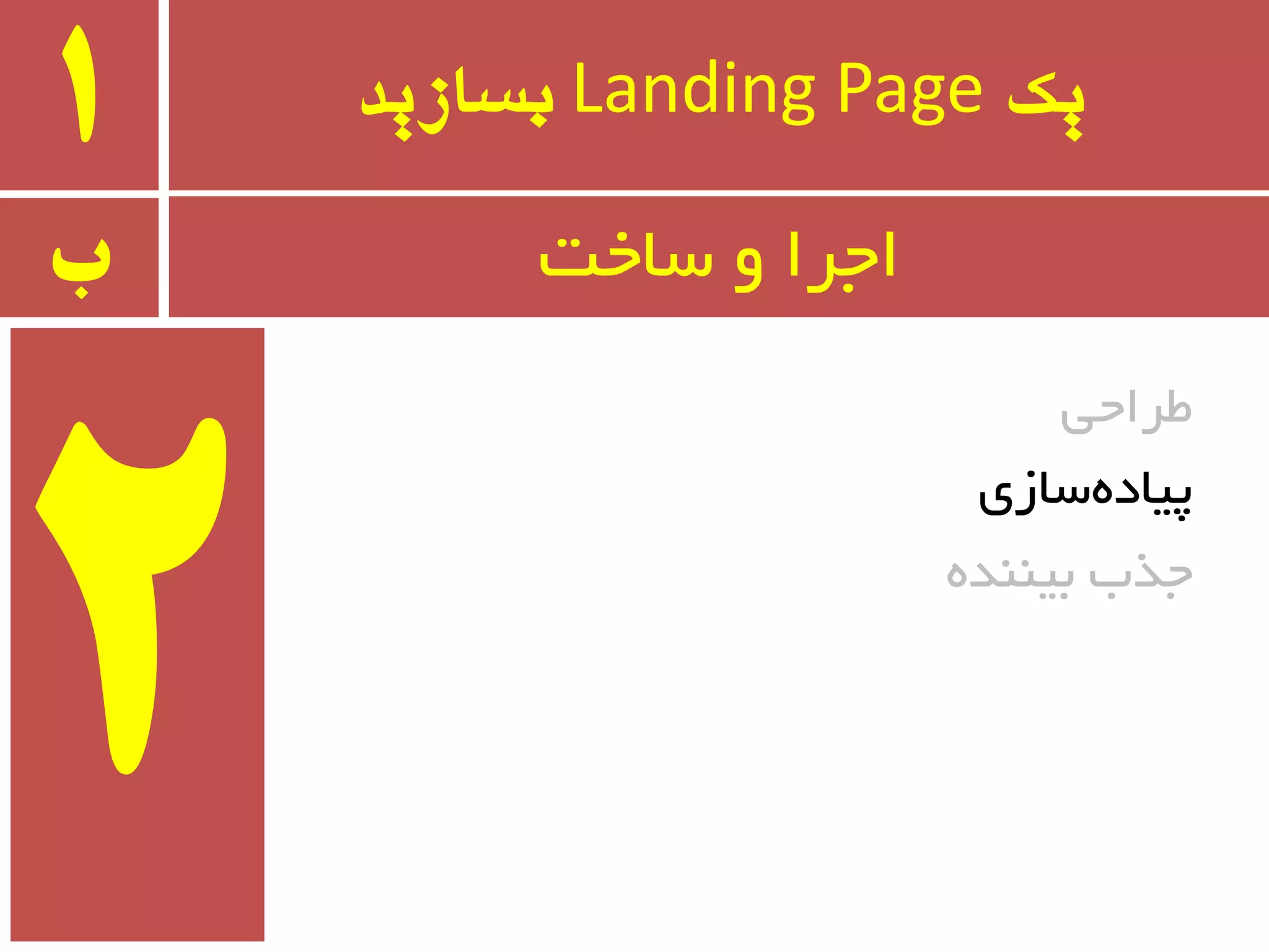 ‫یک‬Landing Page‫بسازید‬1
‫طزاحی‬
‫سبسی‬ٜ‫پیبد‬
ٜ‫ثیٙٙذ‬ ‫جذة‬
‫ب‬ ٚ ‫اجزا‬‫سبخت‬
 