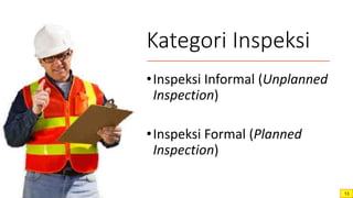 Kategori Inspeksi
•Inspeksi Informal (Unplanned
Inspection)
•Inspeksi Formal (Planned
Inspection)
13
 