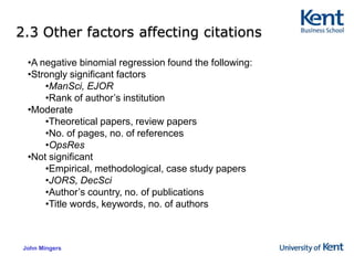 Conclusions from Table 9 Overall RAE grades were higher than overall ABS grades (cols 1, 4) but this was because of selectivity of submissions