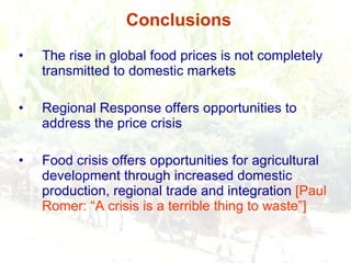 Responding to Rising Food Prices in Eastern and Southern Africa: A Regional Perspective