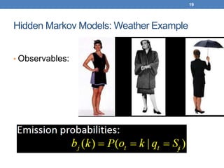 Hidden Markov Models: Weather Example
• Observables:
19
j
 