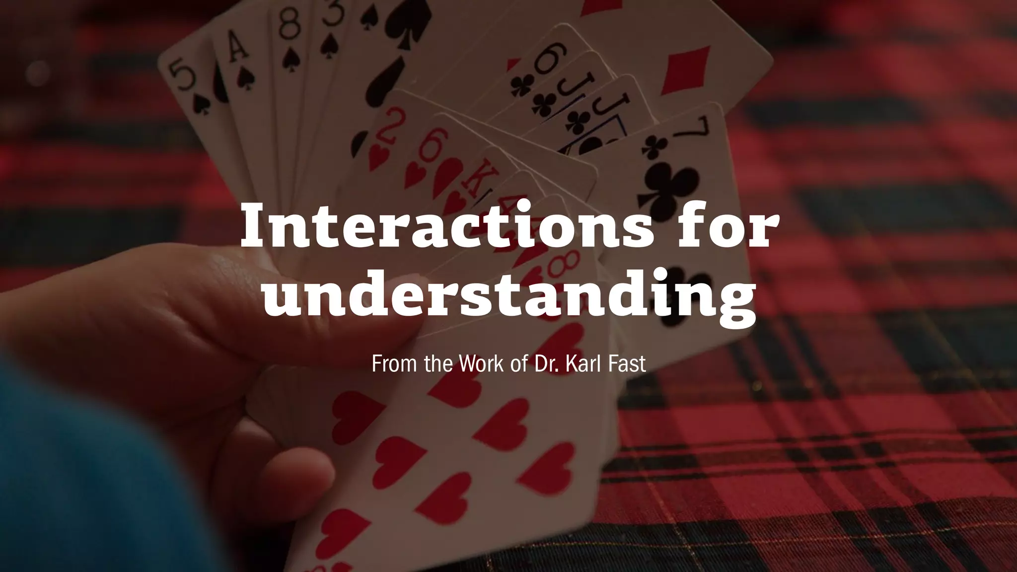 Interactions for
understanding
From the Work of Dr. Karl Fast
 