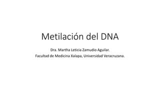 Metilación del DNA
Dra. Martha Leticia Zamudio Aguilar.
Facultad de Medicina Xalapa, Universidad Veracruzana.
 