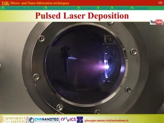 giuseppe.maruccio@unisalento.it
VIII. Micro- and Nano-fabrication techniques
└ Miniaturization & Tech.Nodes └ Semiconductor growth └ Lithography └ Etching └ Implantation └ Deposition
Pulsed Laser Deposition
VIII. Micro- and Nano-fabrication techniques
└ Miniaturization & Tech.Nodes └ Semiconductor growth └ Lithography └ Etching └ Implantation └ Deposition
123
 