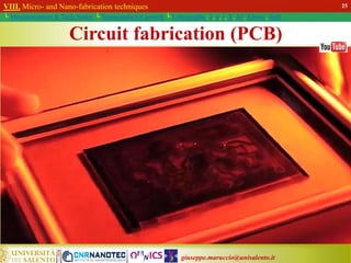 giuseppe.maruccio@unisalento.it
VIII. Micro- and Nano-fabrication techniques
└ Miniaturization & Tech.Nodes └ Semiconductor growth └ Lithography: λ, e, i, X, h/i, Altern., Soft
25
Circuit fabrication (PCB)
 