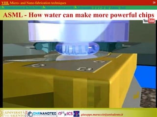 giuseppe.maruccio@unisalento.it
VIII. Micro- and Nano-fabrication techniques
└ Miniaturization & Tech.Nodes └ Semiconductor growth └ Lithography: λ, e, i, X, h/i, Altern., Soft
ASML - How water can make more powerful chips
28
 