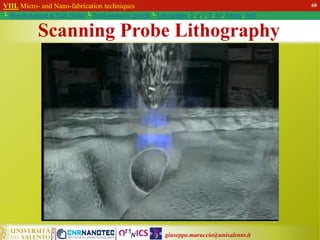 giuseppe.maruccio@unisalento.it
VIII. Micro- and Nano-fabrication techniques
└ Miniaturization & Tech.Nodes └ Semiconductor growth └ Lithography: λ, e, i, X, h/i, Altern., Soft
Scanning Probe Lithography
60
 