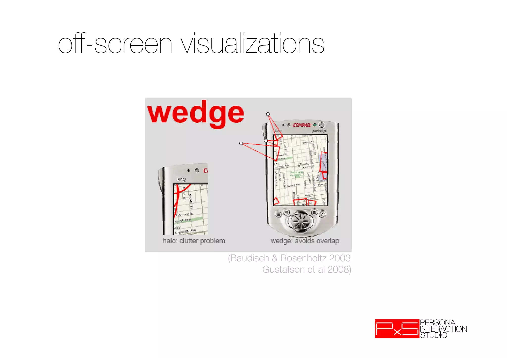off-screen visualizations




                (Baudisch & Rosenholtz 2003
                        Gustafson et al 2008)
 