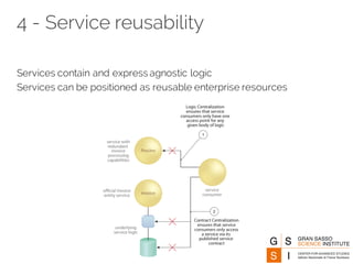 4 - Service reusability
Services contain and express agnostic logic
Services can be positioned as reusable enterprise resources
 