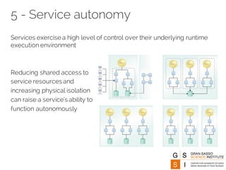 5 - Service autonomy
Services exercise a high level of control over their underlying runtime
execution environment
Reducing shared access to
service resources and
increasing physical isolation
can raise a service's ability to
function autonomously
 