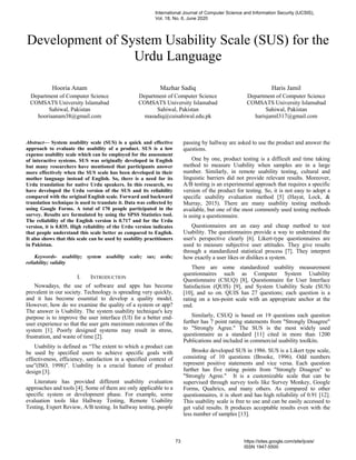 Development of System Usability Scale (SUS) for the Urdu Language | PDF
