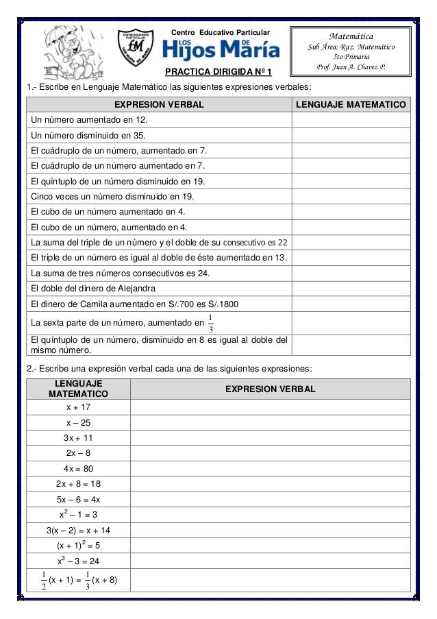 Ficha De Ecuaciones Para Quinto De Primaria Images