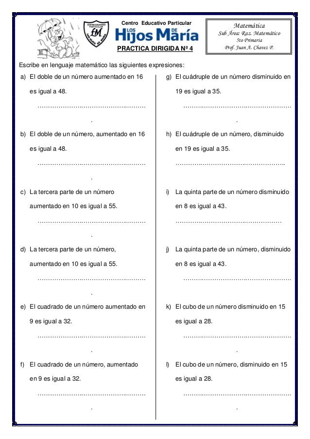 Ficha De Ecuaciones Para Quinto De Primaria Images