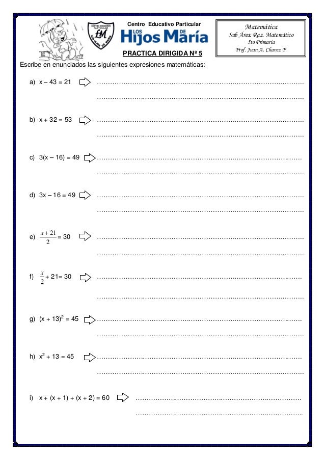 Resolucion De Ecuaciones Para Quinto De Primaria Fichas Para Imprimir Images