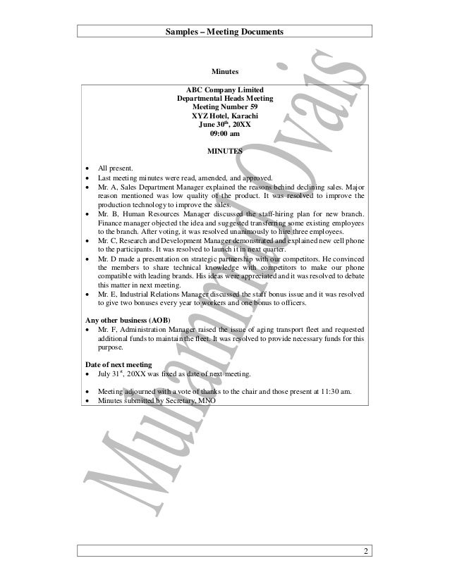 minutes of meeting document