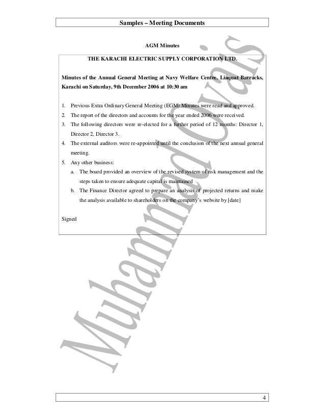 corporation minutes sample