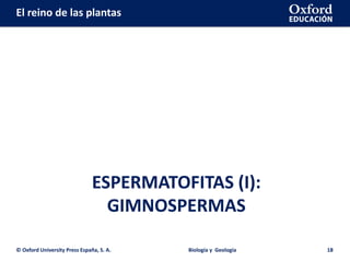 El reino de las plantas
ESPERMATOFITAS (I):
GIMNOSPERMAS
© Oxford University Press España, S. A. Biología y Geología 18
 