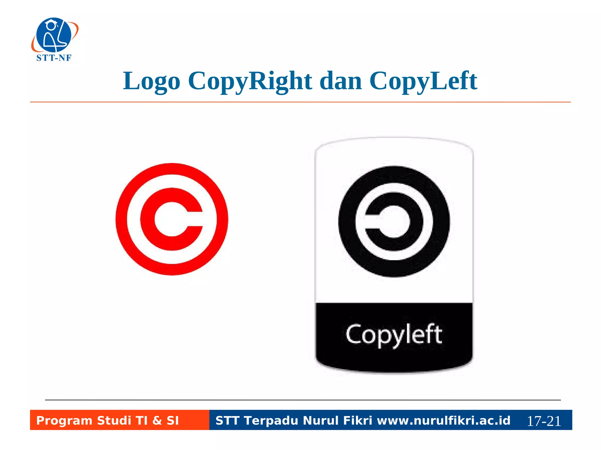 Logo CopyRight dan CopyLeft 
Program Studi TI & SI STT Terpadu Nurul Fikri www.nurulfikri.ac.id 17-2117-5 
 
