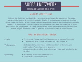 Unternehmen haben ein grundlegendes Interesse daran, als Kooperationspartner der Kampagne
aufzutreten: Im engeren Sinne is...