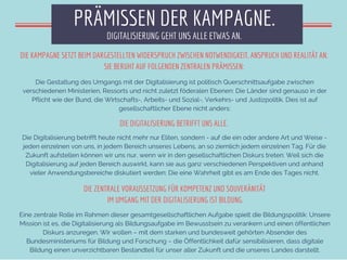 PRÄMISSEN DER KAMPAGNE.
DIGITALISIERUNG GEHT UNS ALLE ETWAS AN.
Die Gestaltung des Umgangs mit der Digitalisierung ist pol...