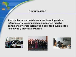 Eje II: Comunicación, participación y educación de la comunidad universitaria(COMPARTE)Impulsar acciones que mantengan e incrementen el interés y el compromiso de cada uno de los sectores institucionales en los programas que se pongan en marchaEducaciónParticipaciónComunicación