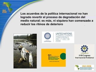 Los acuerdos de la política internacional no han logrado revertir el proceso de degradación del medio natural; es más, ni siquiera han comenzado a reducir los ritmos de deterioro