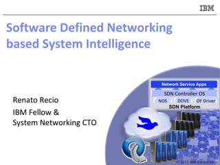 © 2013 IBM Corporation
Software Defined Networking
based System Intelligence
Renato Recio
IBM Fellow &
System Networking CTO
Network Service Apps
SDN Controller OS
NOS DOVE OF Driver
SDN Platform
 