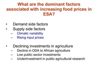 Responding to Rising Food Prices in Eastern and Southern Africa