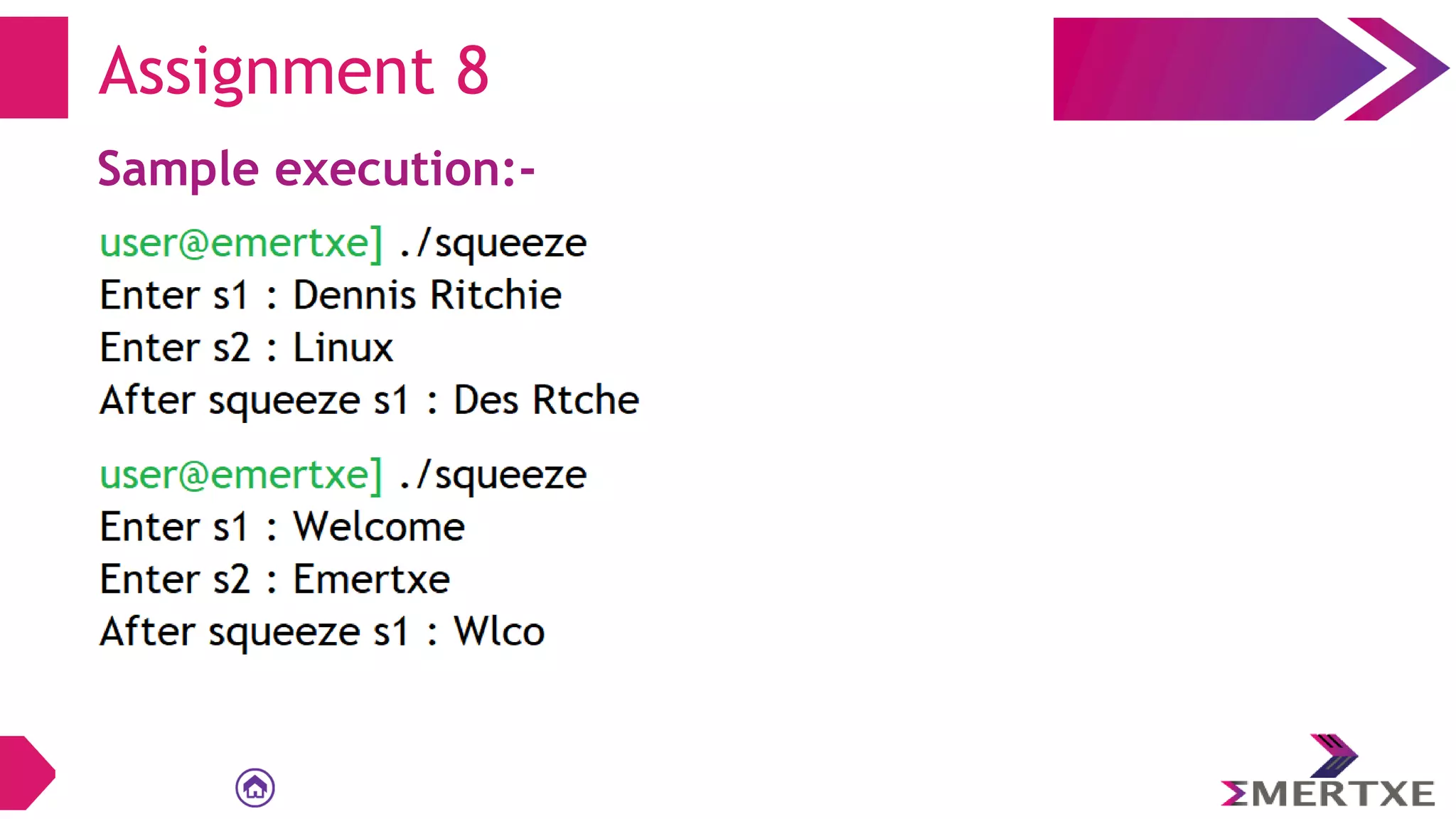 Assignment 8
Sample execution:-
 