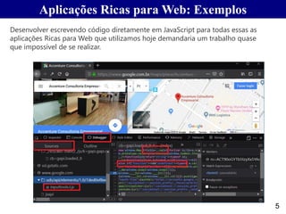 5
Desenvolver escrevendo código diretamente em JavaScript para todas essas as
aplicações Ricas para Web que utilizamos hoje demandaria um trabalho quase
que impossível de se realizar.
Aplicações Ricas para Web: Exemplos
 
