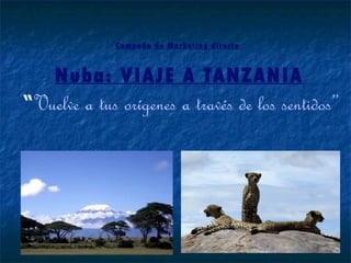 Campaña de Marketing directo


    Nuba: VIAJE A TANZANIA
“Vuelve a tus orígenes a través de los sentidos”
 