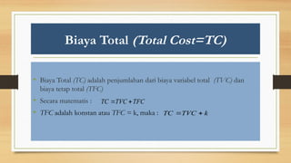 Fungsi biaya, efisiensi produksi dan Jenis jenis biaya produksi | PPTX