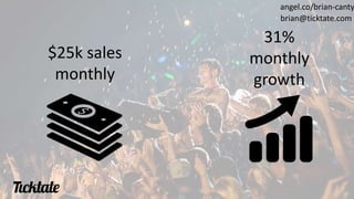 $25k sales
monthly
31%
monthly
growth
angel.co/brian-canty
brian@ticktate.com
 