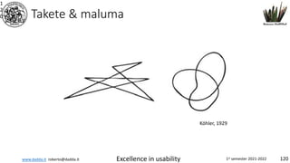 www.dadda.it roberto@dadda.it Excellence in usability 1st semester 2021-2022 120
Takete & maluma
1
2
0
Köhler, 1929
 