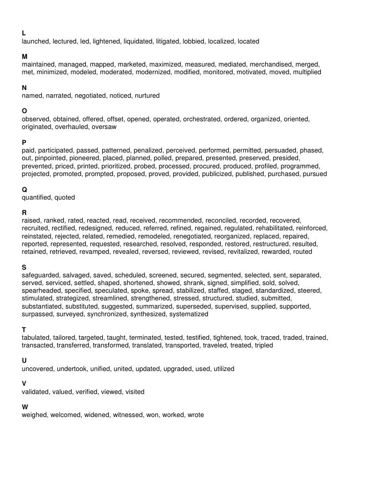 09 02 10 action verb list for resume writing