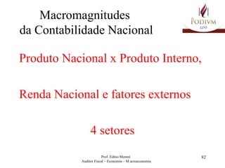Macromagnitudes  da Contabilidade Nacional Produto Nacional x Produto Interno,  Renda Nacional e fatores externos 4 setores 