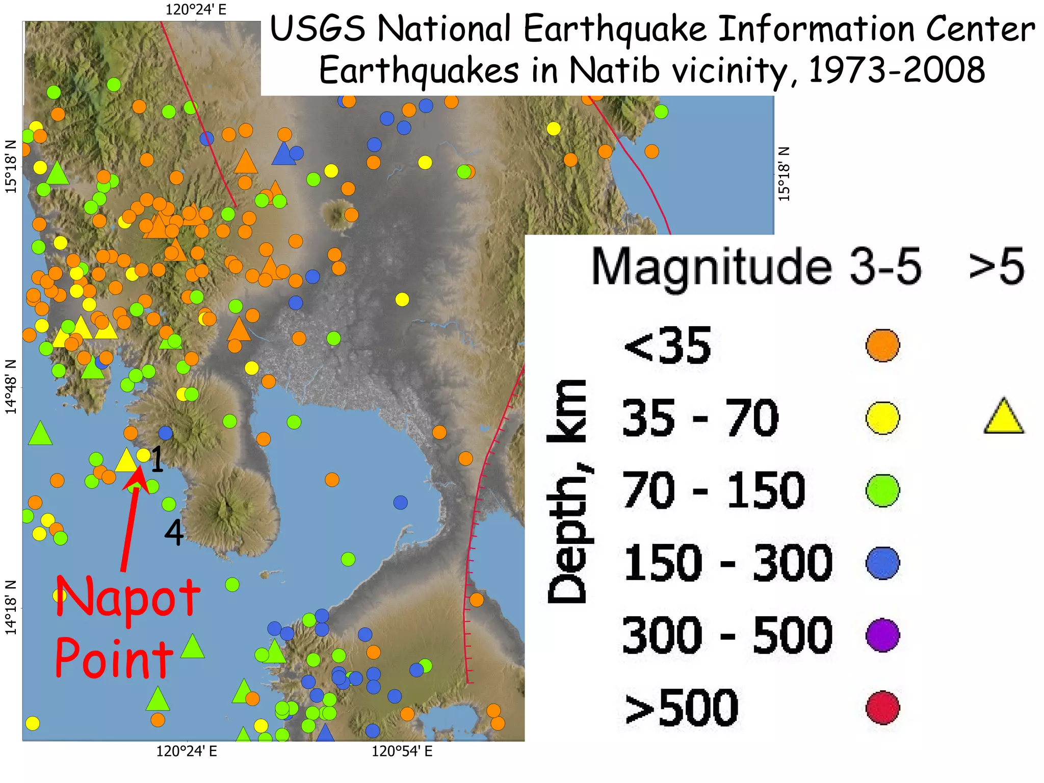 USGS National Earthquake Information Center Earthquakes in Natib vicinity, 1973-2008 1 4 Napot Point 