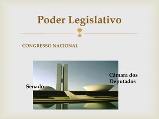 
Poder Legislativo
CONGRESSO NACIONAL
Senado
Câmara dos
Deputados
 