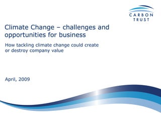 Climate Change – challenges and
opportunities for business
How tackling climate change could create
or destroy company value




April, 2009
 