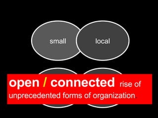 small local connected open open  /  connected   rise of unprecedented forms of organization .   