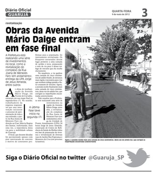 Diário Oficial
 GUARUJÁ
                                                                                                                                       quarta-feira
                                                                                                                                       9 de maio de 2012
                                                                                                                                                                              3
revitalização




                                                                                                                                                                                      Dayanna de Castro
Obras da Avenida
Mário Daige entram
em fase final
A Prefeitura está                  blemas para a população, foi
                                   inteiramente revitalizado. Os
realizando uma série               bloquetes sextavados deram
de investimentos                   lugar primeiro a uma camada
no local, como a                   de rachão e terra, preparando
                                   o solo da via para o denso trá-
revitalização do                   fego de veículos que ela recebe
complexo da Rua                    diariamente.
Joana de Menezes                       Na sequência, a via ganhou
Faro (em andamento),               uma camada de cinco centíme-
                                   tros de asfalto binder, de estrutura
entrega da UPA Jorge               mais rígida e necessária para vias
de Jesus Almeida,                  que recebem tráfego pesado e flu-
entre outros                       xo constante de veículos. Agora,




A
                                   a avenida recebe finalmente mais
            s obras de reurbani- uma camada de cinco centíme-
            zação da Avenida tros, desta vez de asfalto liso, que
            Mário Daige, em corrigirá as imperfeições encon-
            Vicente de Carvalho, tradas anteriormente.
entraram em sua etapa final na         Vale ressaltar que a Prefeitu-
segunda-feira (7). Na ocasião, ra vem realizando uma série de
trabalhadores da                                  investimentos na
empresa responsá-                                 região da Avenida
vel por esta inter-          A última             Mário Daige, entre
venção iniciaram                                  eles, a revitaliza-
o processo de pavi-
                            fase teve             ção do complexo
mentação de toda a           início na            da Rua Joana de
sua extensão, a par-      segunda (7)             Menezes Faro (em
tir da Rua Joana de                               andamento); entre-
Menezes Faro em                                   ga da Unidade de
direção ao Caec Márcia Regina Pronto Atendimento (UPA) 24
dos Santos, reafirmando, mais horas Jorge de Jesus Almeida;
uma vez, a importância desta construção do Centro de Refe-
via para a mobilidade urbana rência de Saúde da Mulher (obra
de Guarujá.                        em fase de preparação do terre-
    O local, que durante décadas no) e revitalização de diversas
foi pavimentado apenas com ruas do Jardim Boa Esperança e
piso intertravado de concreto Monteiro da Cruz (em processo               Agora, a avenida recebe mais uma camada de cinco centímetros, desta vez de asfalto liso, que corrigirá as
e motivo de constantes pro- licitatório).                                 imperfeições encontradas anteriormente




Siga o Diário Oficial no twitter @Guaruja_SP
 
