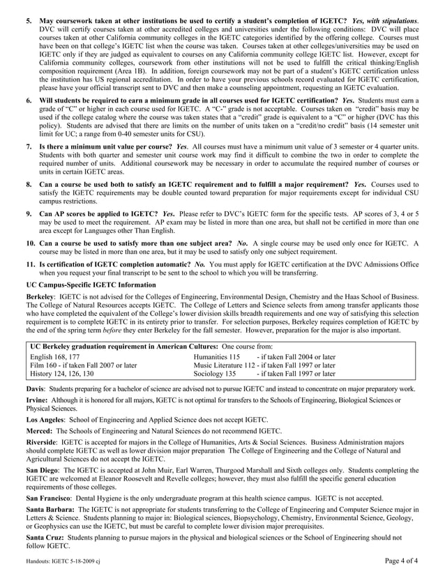 IGETC Requirements PDF Standardized Testing Educational Assessment