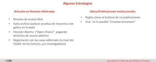 Disponibilidad, accessibilidad y aplicabilidad de los resultados de investigación de los Centros del Grupo Consultivo para la Investigación Agrícola Internacional (CGIAR)