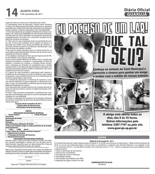 14                    QUARtA-feiRA
                      9 de novembro de 2011
                                                                                                                                                                      Diário Oficial
                                                                                                                                                                       GUARUJÁ
tação de contas ou mesmo com a devolução de verbas.
A Controladoria Geral do Município, visando maior eficiência
e eficácia da Administração Municipal, determina os seguintes
procedimentos referente ao fluxo das requisições relacionadas a
verbas estaduais e federais repassadas a esta municipalidade:
1) O teor das requisições que chegam à Diretoria de Compras e Lici-
tações é de inteira responsabilidade de cada Secretaria solicitante.
2) O descritivo dos itens solicitados nas requisições, deverá estar
obrigatóriamente, de acordo com o descritivo do plano de tra-
balho do Convênio em questão.
§ 1º Nos casos em que a requisição deve ser preenchida de acor-
do com os itens que compõem ata de registro de preços, e a
descrição não conferir com o plano de trabalho do Convênio, a
Secretaria deverá encaminhar justificativa, identificando a que
item do plano de trabalho se refere.
3) No caso de verbas específicas para um determinado fim, as
quantidades solicitadas também deverão estar de acordo com o
conteúdo do Plano de Trabalho.
4) Fica vedada a solicitação de itens que não façam parte do Pla-
no de Trabalho, numa mesma requisição.
5) Caso ocorra grande diferença de valores entre o orçado pela
Diretoria de Compras e Licitações e o apresentado no Plano de
trabalho, a Diretoria de Compras e Licitações deverá encami-
nhar a requisição ao Secretário (a) competente para o devido
esclarecimento. O Secretário da área devolverá a requisição com
a devida autorização (quando couber) e justificativa, para conti-
nuidade do processo de compra.
6) O gestor de cada Secretaria é responsável pelo cadastro e
conferência das requisições, em todos os detalhes, como código
de aplicação, conta contábil, fonte dos recursos, identificação do
Convênio, quantidades e descritivos.
7) A entrada das requisições na Diretoria de Compras e Licita-
ções deverá obedecer ao prazo estipulado no Manual de Com-
pras, ou seja, com antecedência suficiente para que haja tempo
hábil para finalização da compra.
8) As requisições que ensejam abertura de Licitação deverão ser
feitas em processo próprio, citando no objeto da licitação a fon-
te do recurso.
9) Cabe a cada Secretaria acompanhar o andamento das Com-
pras até a sua finalização, para que os recursos repassados sejam
utilizados em sua totalidade.
10) Todas as requisições de Convênios encaminhadas à Diretoria
de Compras e Licitações deverão estar acompanhadas do anexo
I desta normativa.
               Guarujá, 09 de novembro de 2011.
                  zaqueu elias da silva ferreira
                 Controlador Geral do município

                              AneXo i
            informações orçamentárias sintéticas:
( ) verba federal                       ( ) verba estadual
secretaria: __________________________________________
destinação da verba: _________________________________
Requisição: _____________________
dotação:_____________________________
data limite para utilização da verba: ____________________
o Plano de trabalho exige ou indica preferência de modali-
dade licitatória?
( ) sim ( ) nÃo            Qual? _______________________
o que o Plano de trabalho autoriza comprar?
( ) material de Consumo.
( ) Prestação de serviços de terceiros.
( ) material Permanente.                                                                                                          saúde
            informações orçamentárias Analíticas:
Informar quais os itens que estão incluídos no plano de traba-                                                          edital de Convocação nº. 16/11
lho, inclusive quantidades e valores (em caso de plano de tra-          O Conselho Municipal de Saúde, disposto pela Lei Federal nº. 8.142/90, nos termos da Lei Municipal nº. 3848, de 09 de setembro de
balho fechado, específico para um determinado fim). Pode ser
                                                                        2010, no uso de suas atribuições legais, convoca todos os conselheiros e suplentes, para Reunião Ordinária a ser realizada no dia
anexada cópia da planilha do plano de trabalho.
     *******************************************************            11 de novembro de 2011, na sede deste Conselho, sito à Avenida Leomil, n° 518, – Centro, às dezesseis horas, para deliberar sobre
Afirmo que a requisição está de acordo com o plano de trabalho do       a seguinte pauta:
referido Convênio, quanto à classificação orçamentária, descrição/es-   1. Leitura e aprovação da Ata anterior;
pecificação dos itens, quantidade, valores e prazos mencionados.        2. Informes dos conselheiros;
                   _________________________                            3. Prestação de contas 3º Trimestre;
                             Secretário                                 4. Mortalidade infantil;
                   _________________________                            5. Informações sobre Médicos das UPAS;
                               Diretor                                  6. Regulação de vagas e exames na rede.
                   _________________________                                                                              odemiR bAtistA dA siLvA
        Supervisor / Responsável pelo Plano de Trabalho                                                                            Presidente
 